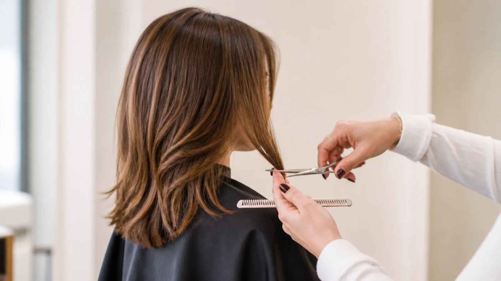A face framing piece being cut level with the jaw at the front