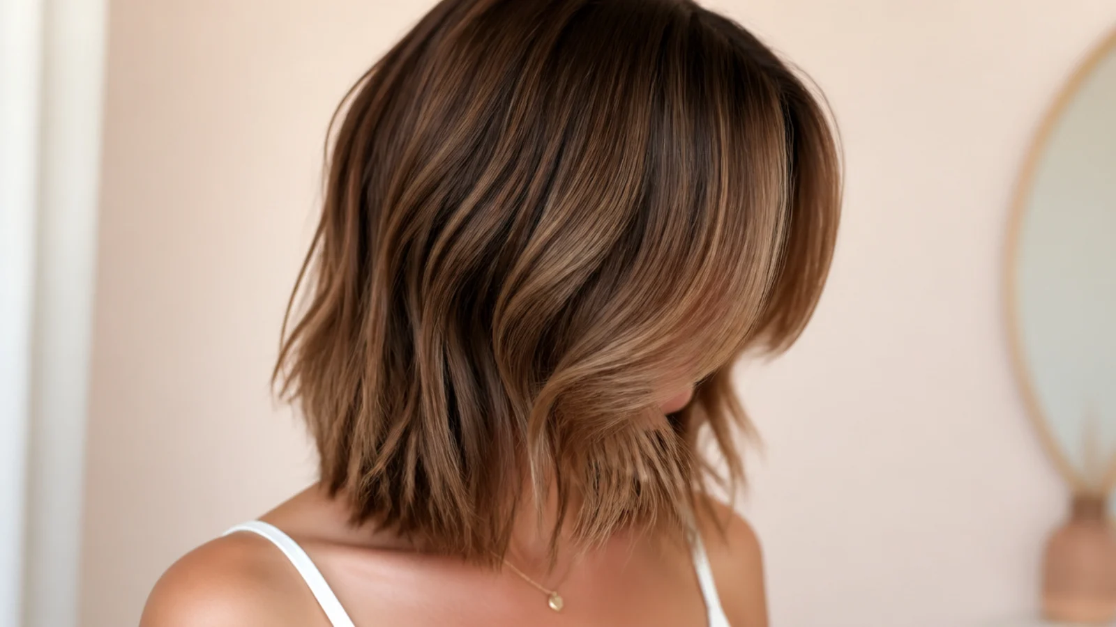 A collarbone length lob with a soft centre parted fringe