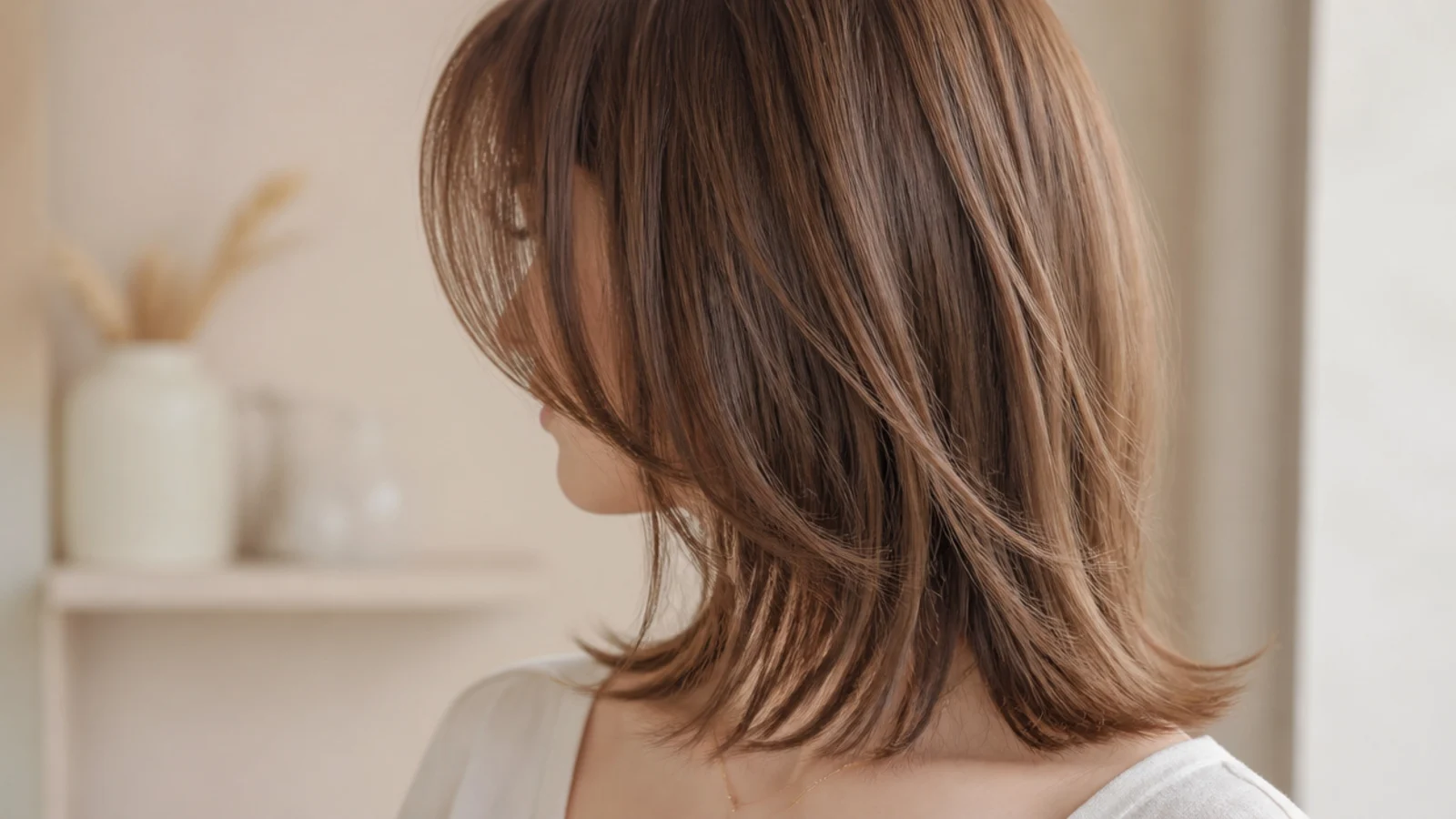 A light see through fringe on fine hair with the forehead visible beneath