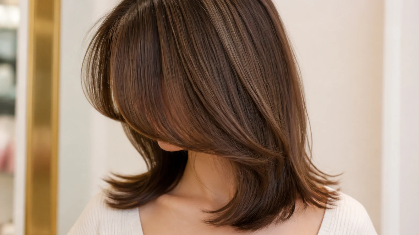 A softly arched fringe curving across the forehead
