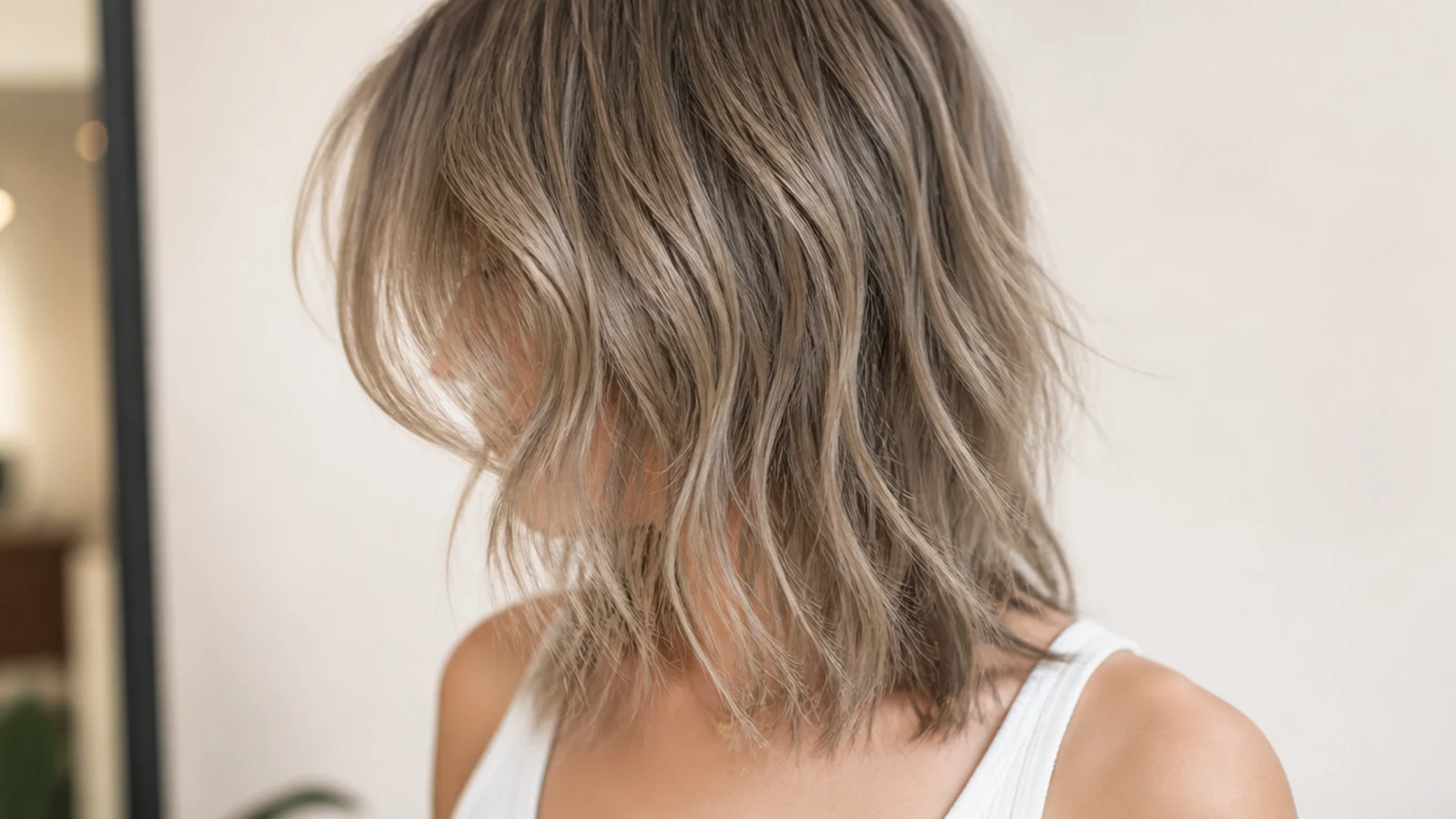 A heavily point cut fringe worn with a textured shag