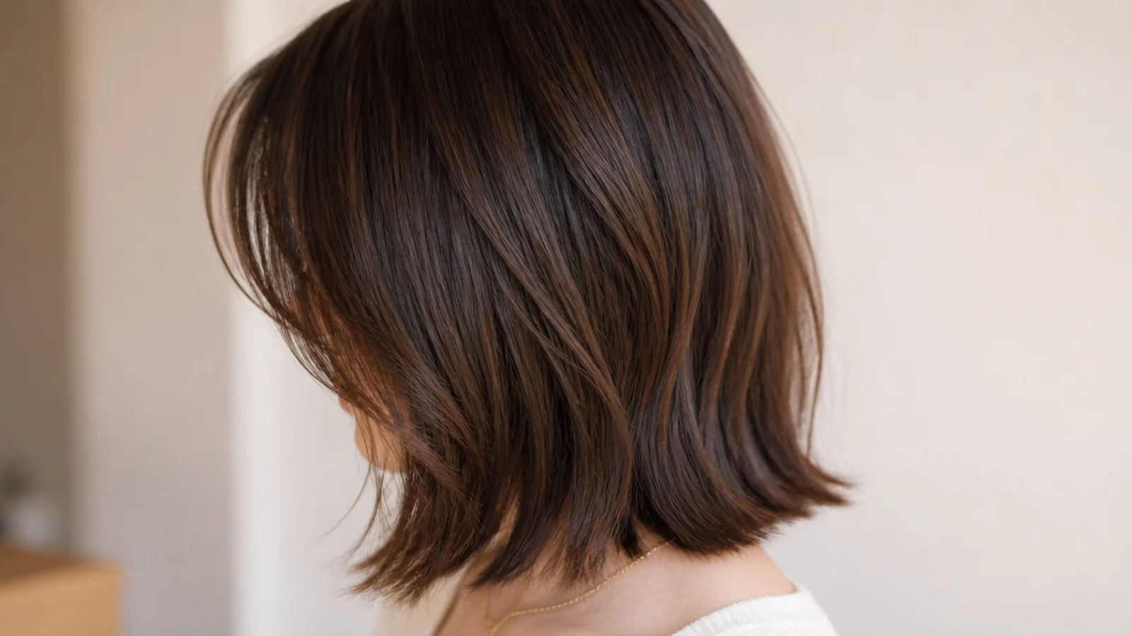 Curtain bangs cut from a deep section on thick dense hair