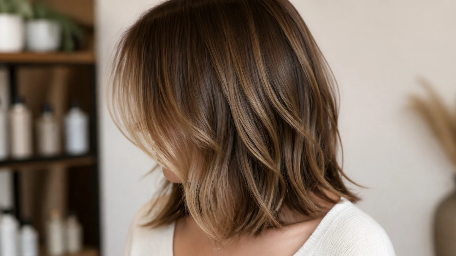 A grown out fringe blended into the front length below the cheekbone