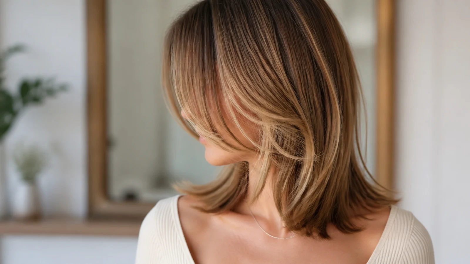 Soft curtain bangs parted at the centre on fine hair
