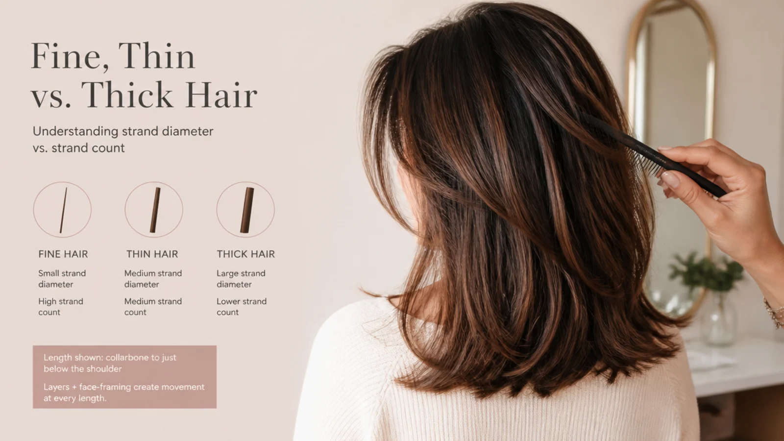 Fine, thin and thick hair textures compared at the same length
