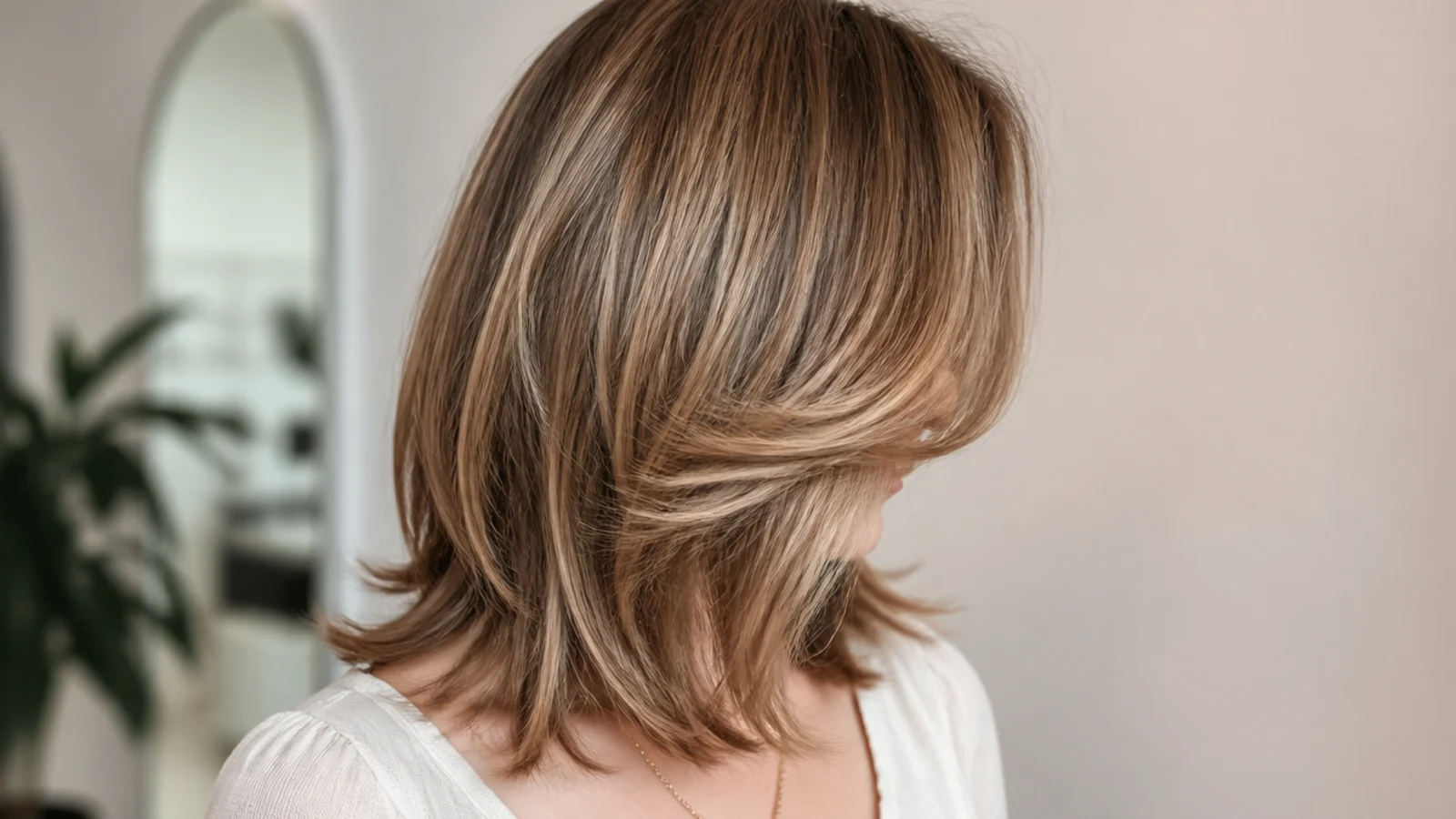 Curtain bangs running into face framing layers without a visible step