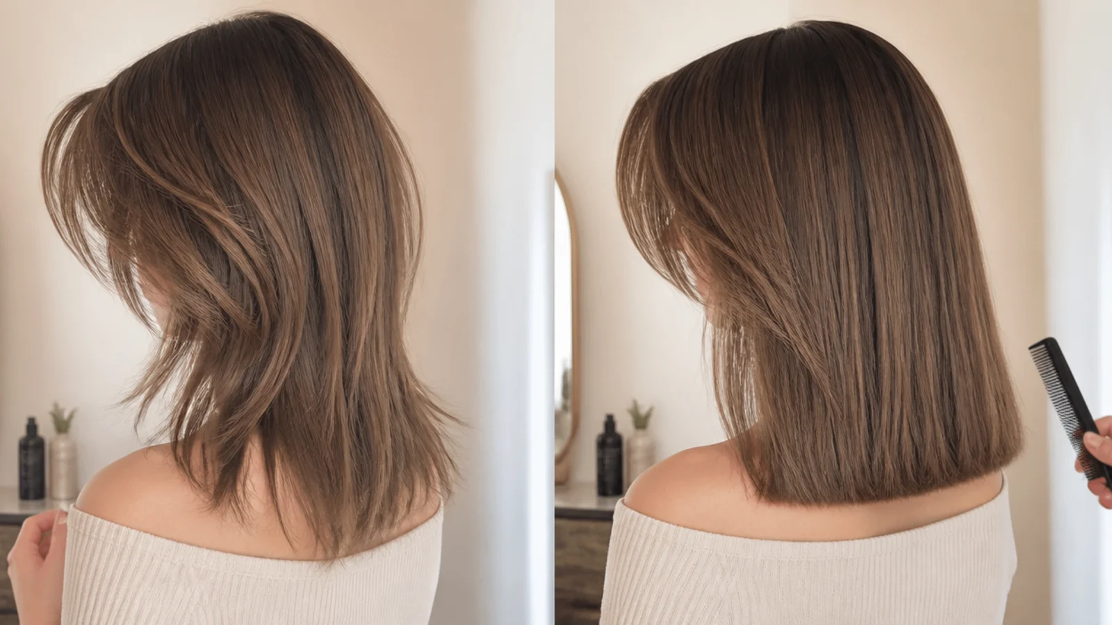A visible step where a short layer meets longer length part way through growing out