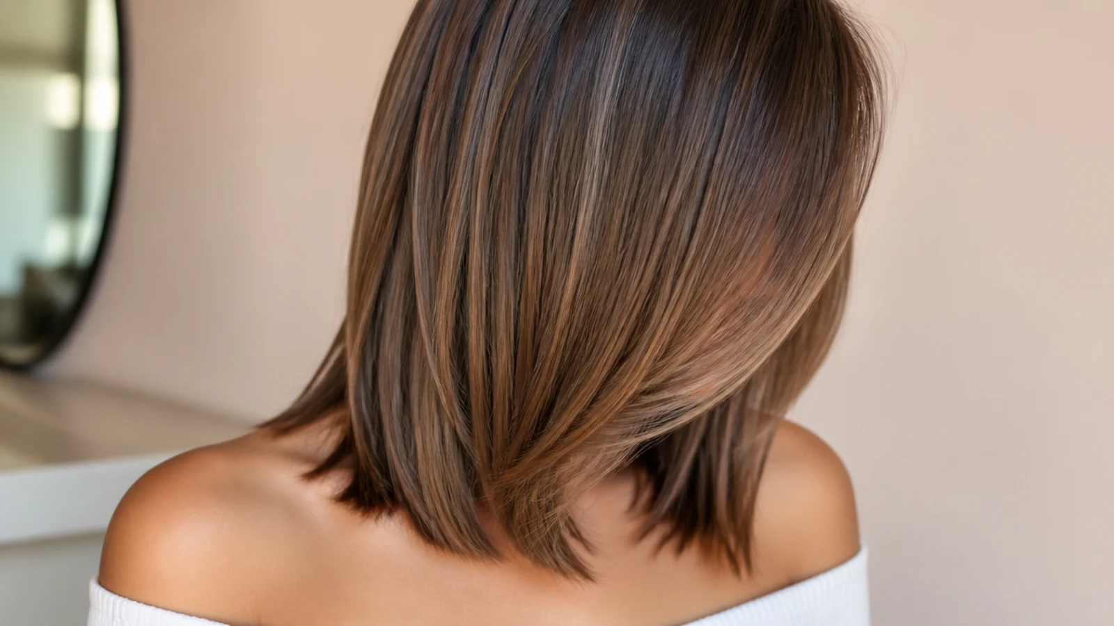 A glossy straight blowout with a smooth surface