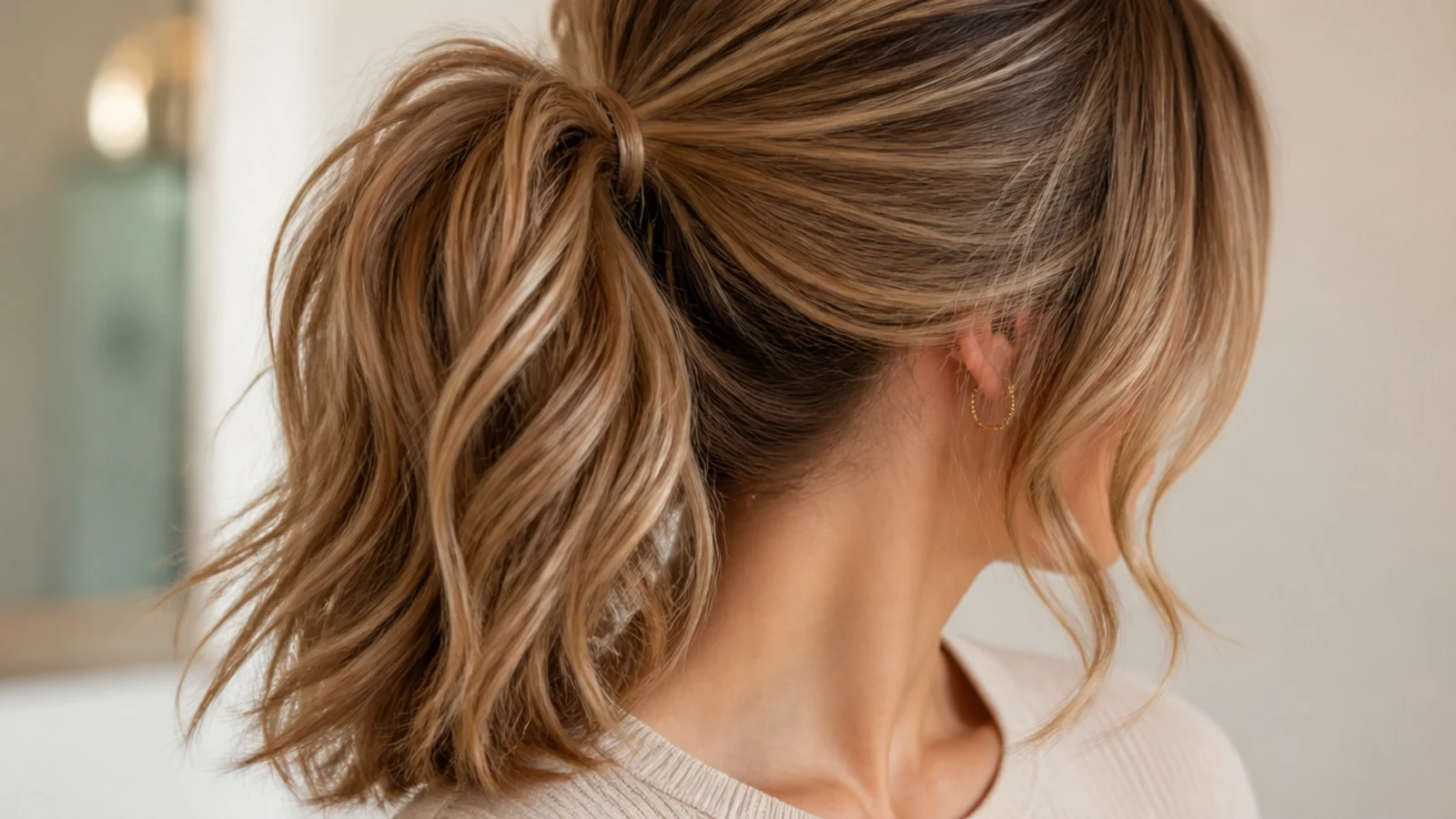 A ponytail built from two stacked sections for extra height