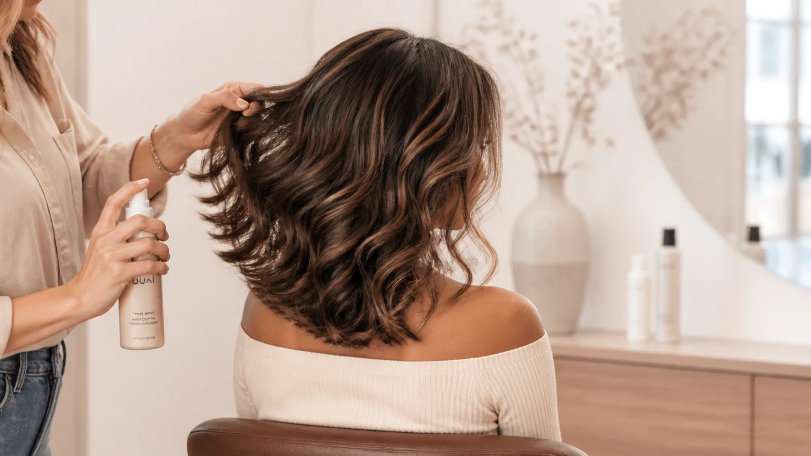 Fine, thick and curly hair styled at the same collarbone length