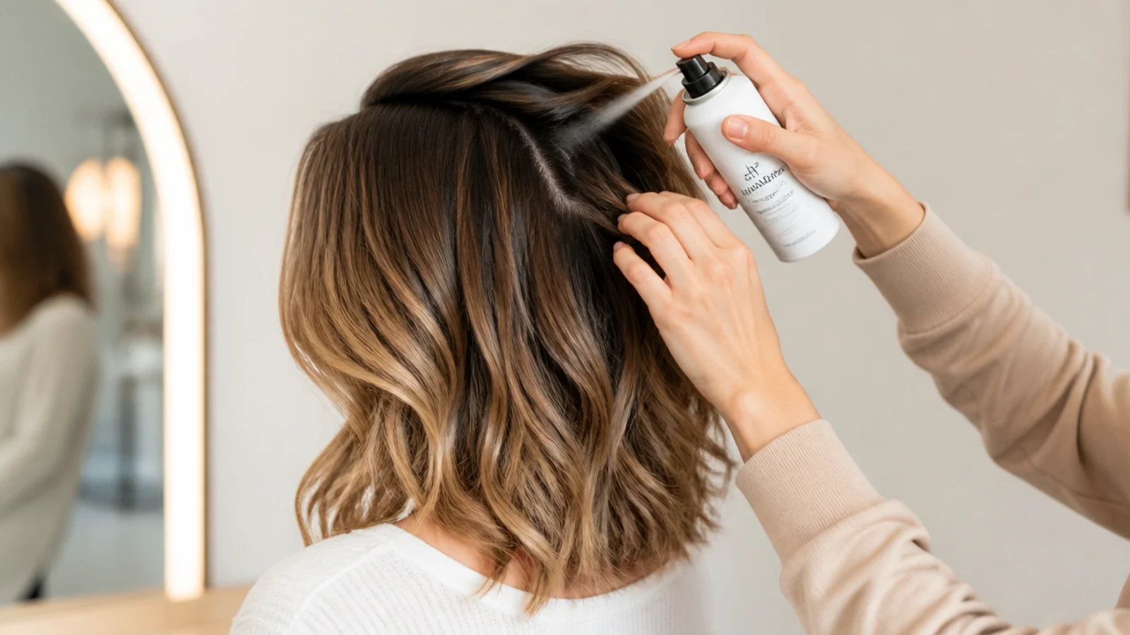 Unwashed second day hair being checked before styling