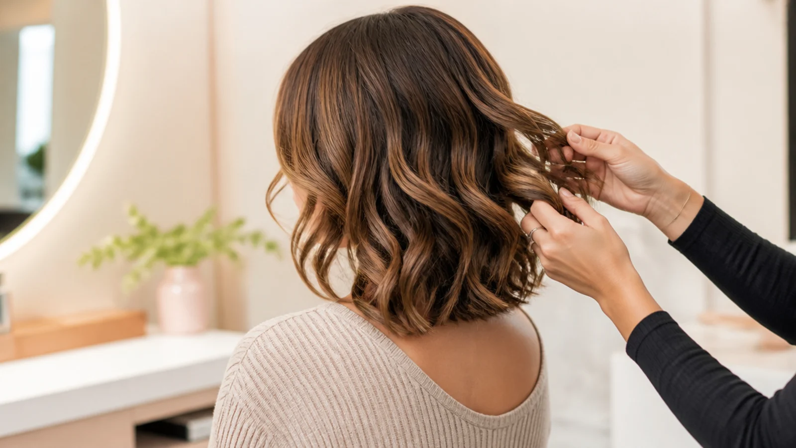 Curls pinned against the head to cool before being released