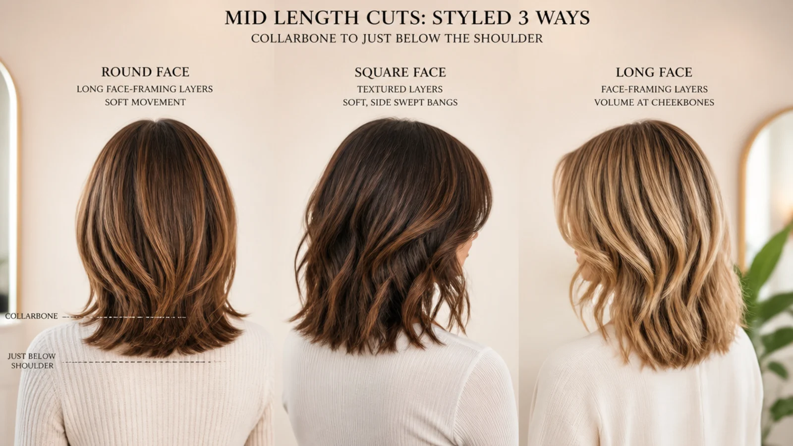 The same wave set adapted for round, long, square and heart shaped faces