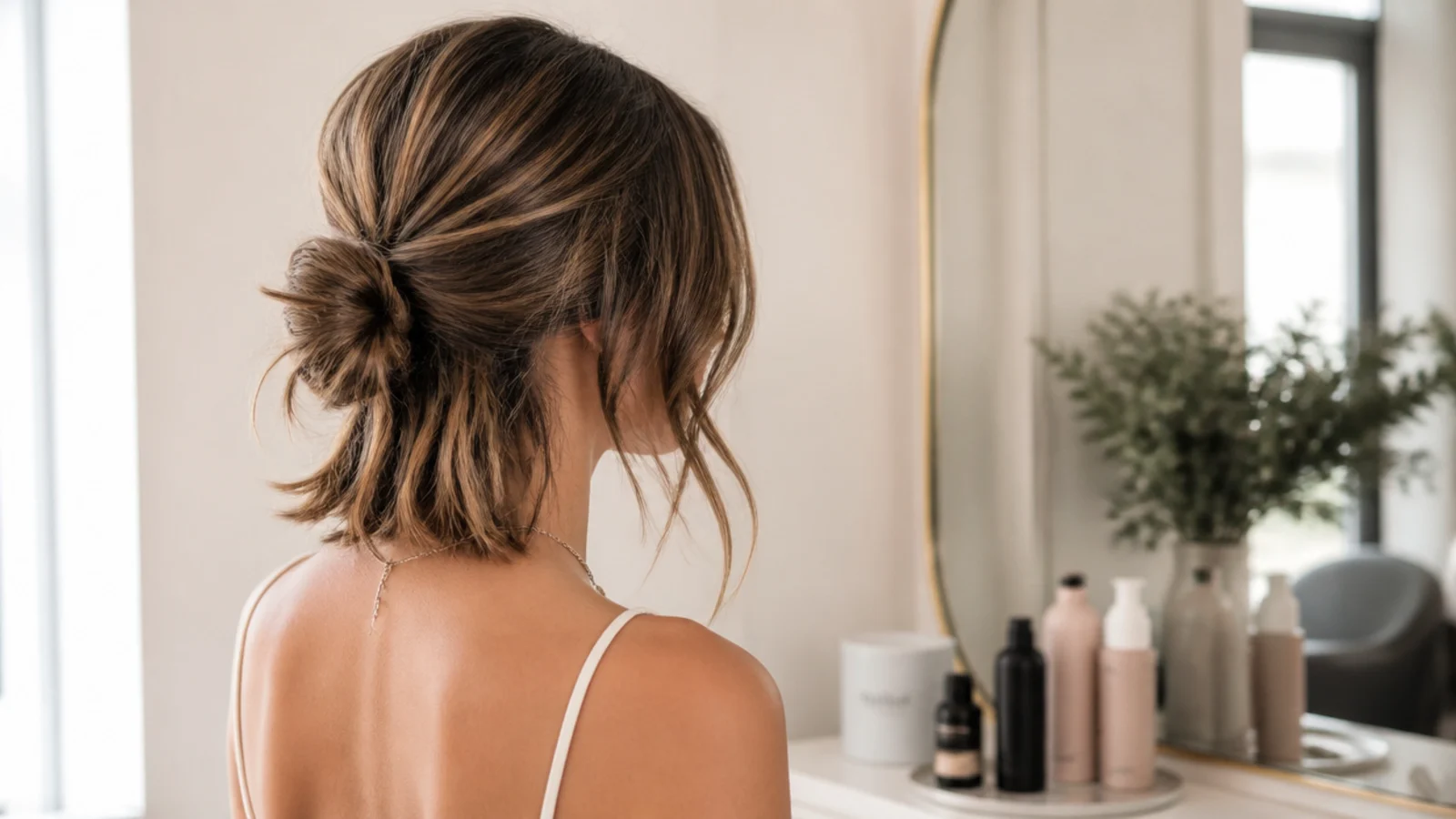 A low bun with the ends escaping compared with a claw clip holding the same length