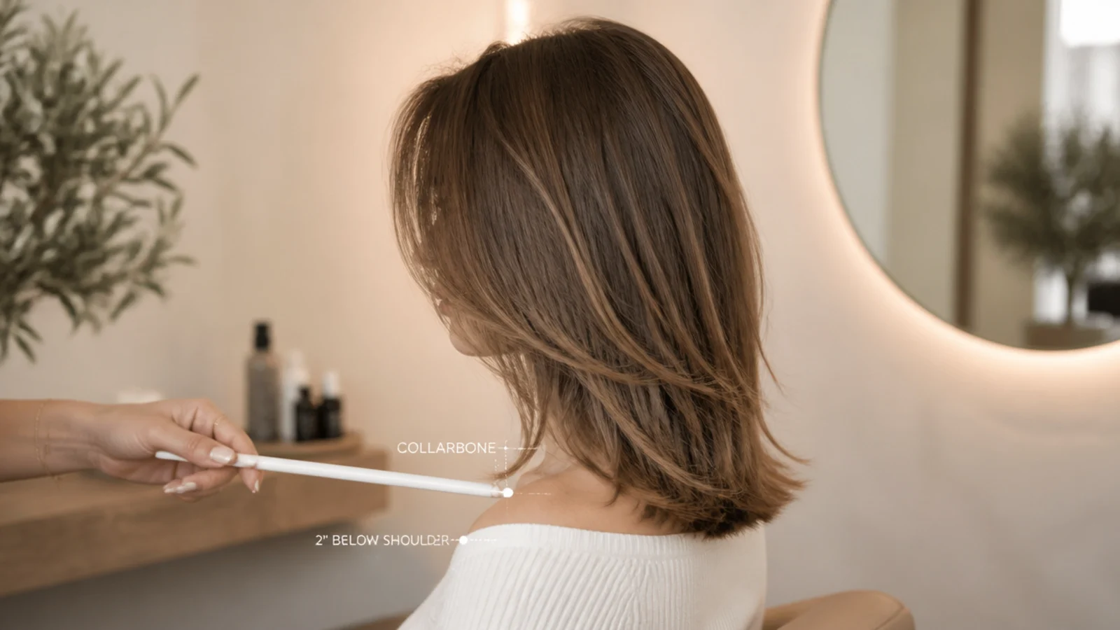 Hair falling to the collarbone with soft movement through the ends