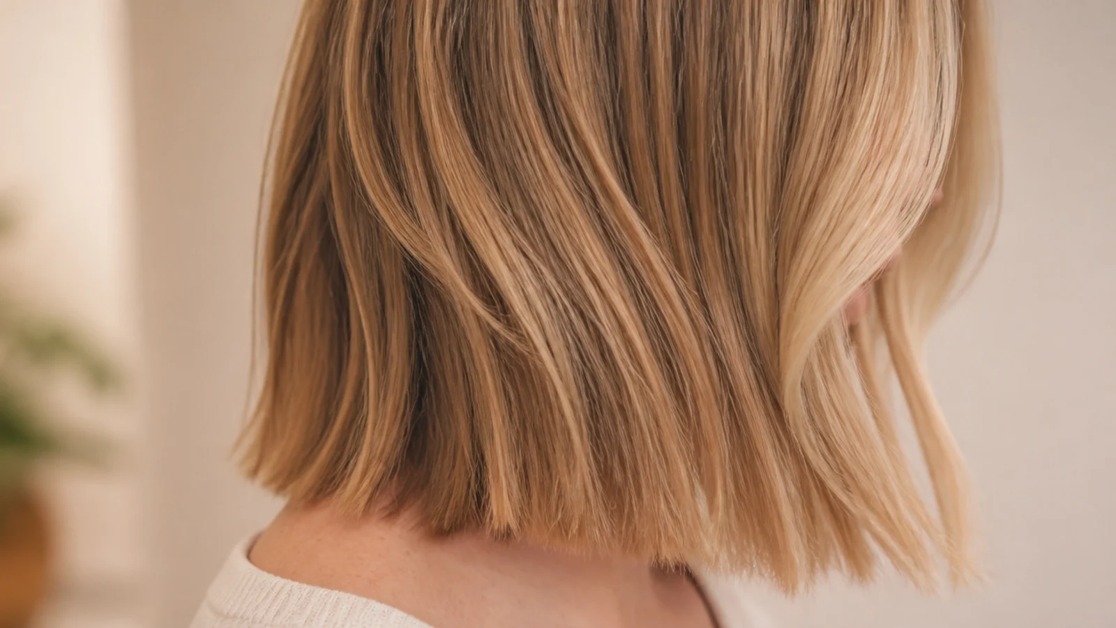 A blunt collarbone length lob with a clean unbroken edge