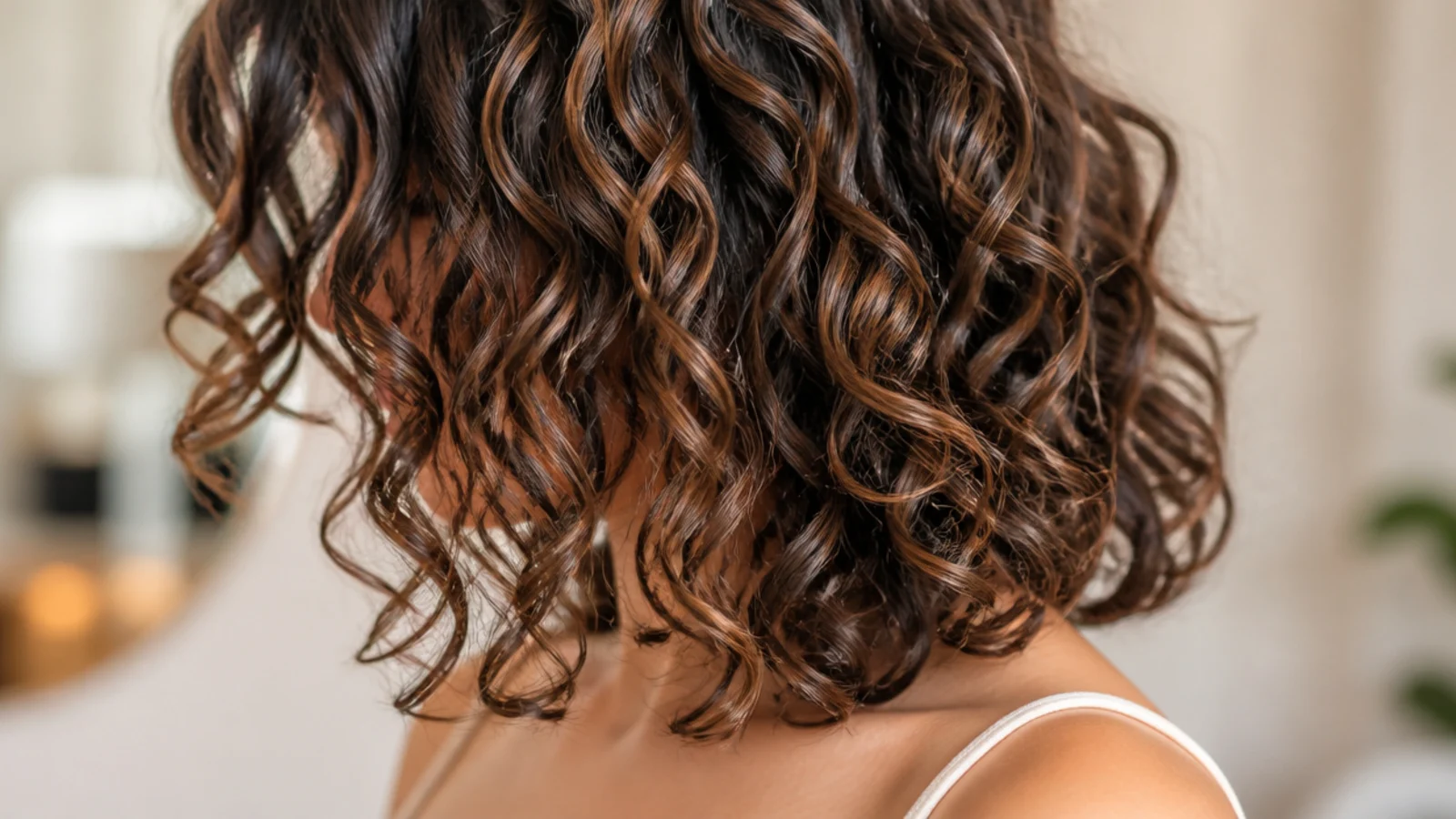 A curly lob cut dry with defined clumps at the perimeter