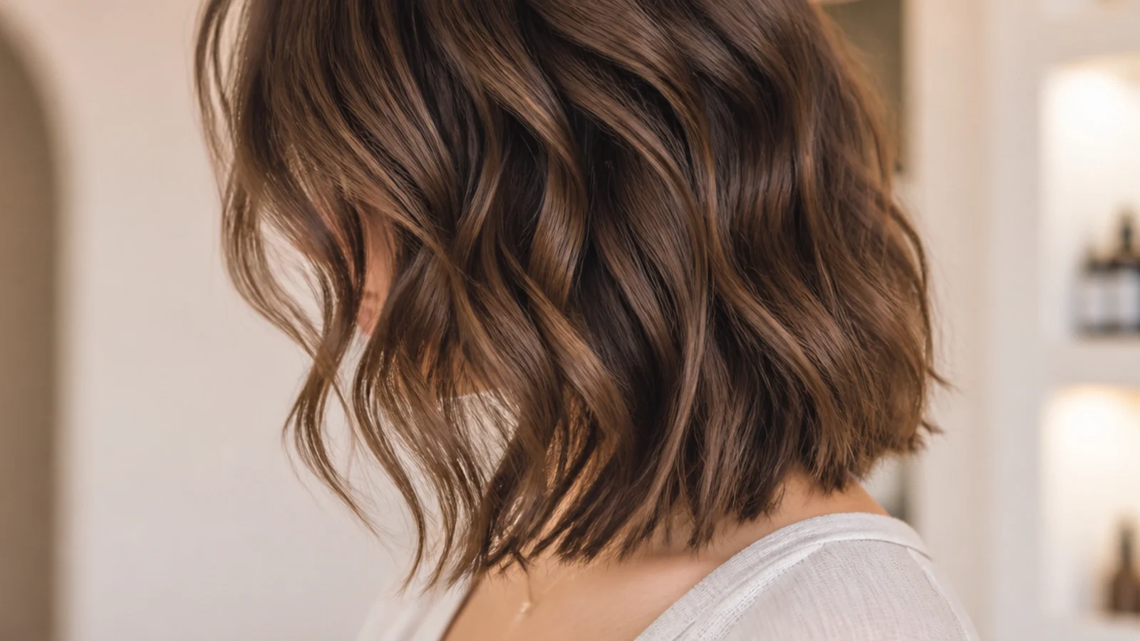 Natural waves falling to the collarbone with weight left at the ends