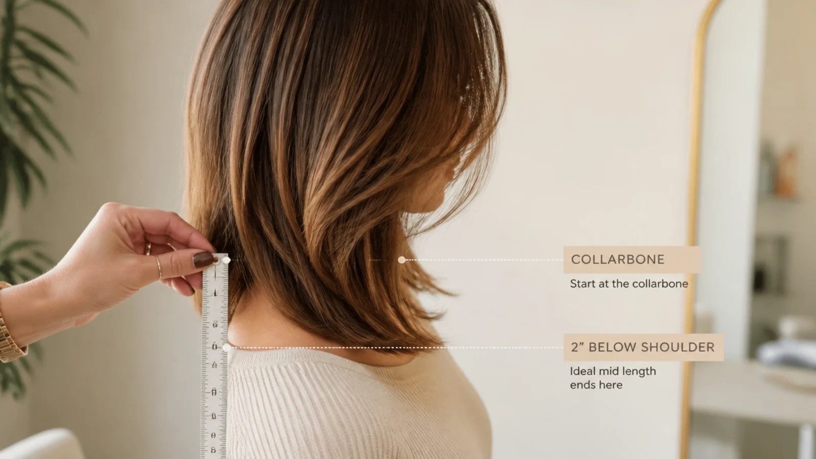 Hair measured against the collarbone with the chin held level