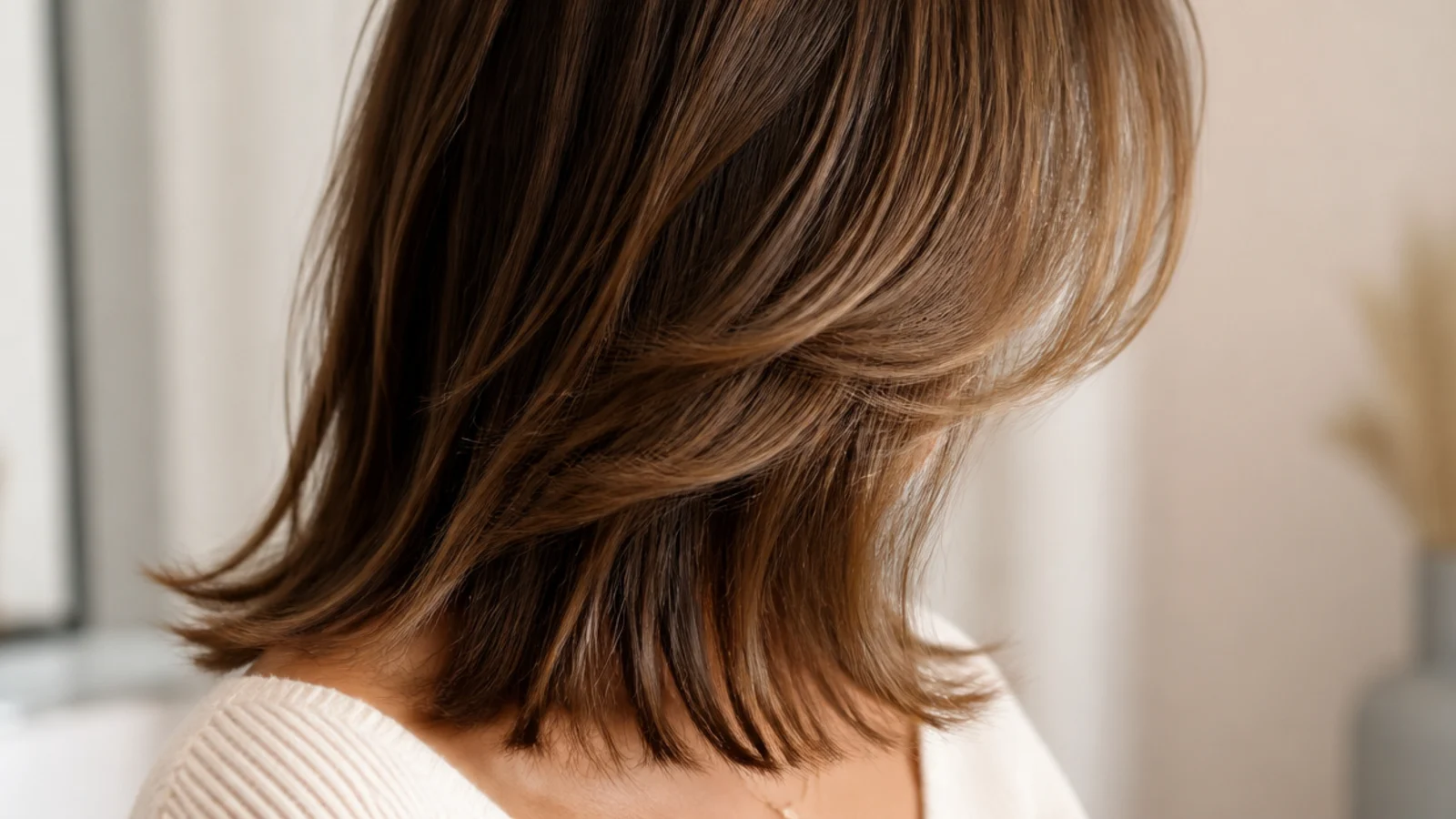 Mid length hair with an unbroken outline and movement underneath