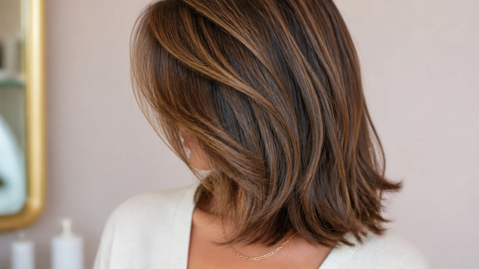 A deep side parting with lifted roots on the heavy side