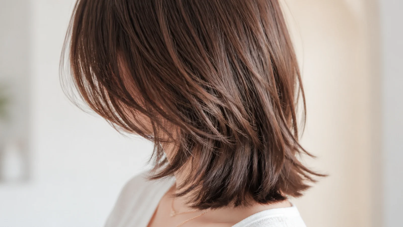 A soft lightly layered shag on fine light brown hair