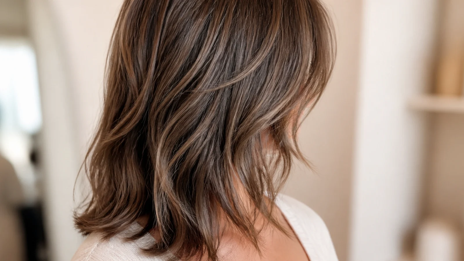 A three month grown out shag with softened blended layers