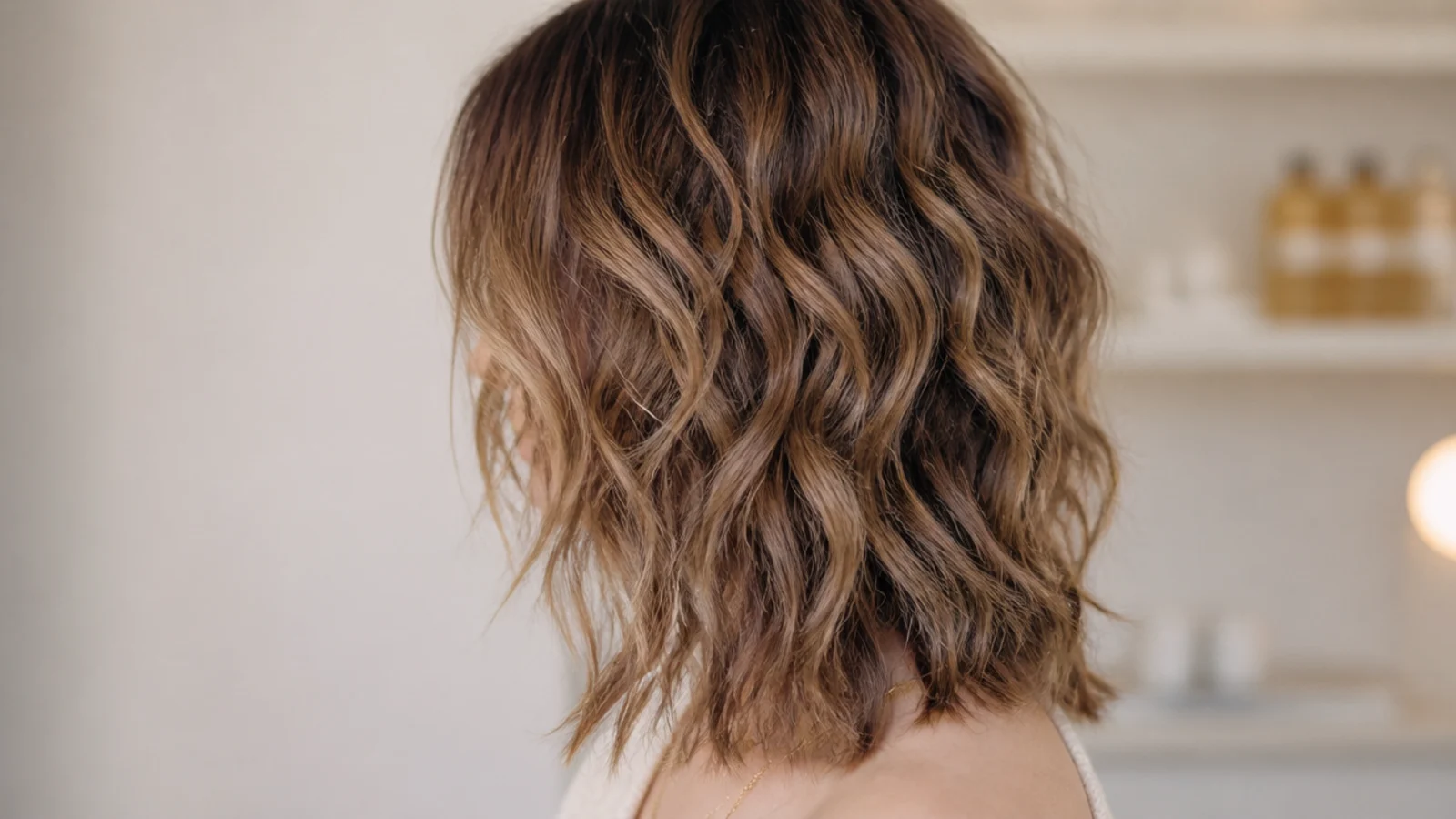 Coarse 2C waves cut into a piecey shag with the width removed from the ends