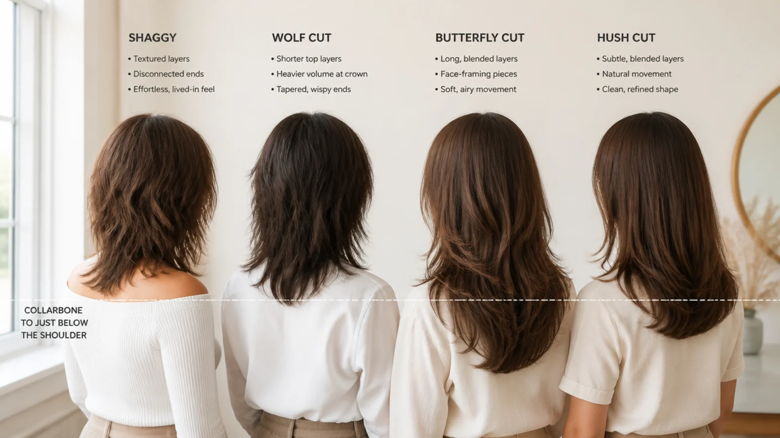A blended shag and a disconnected wolf cut compared side by side