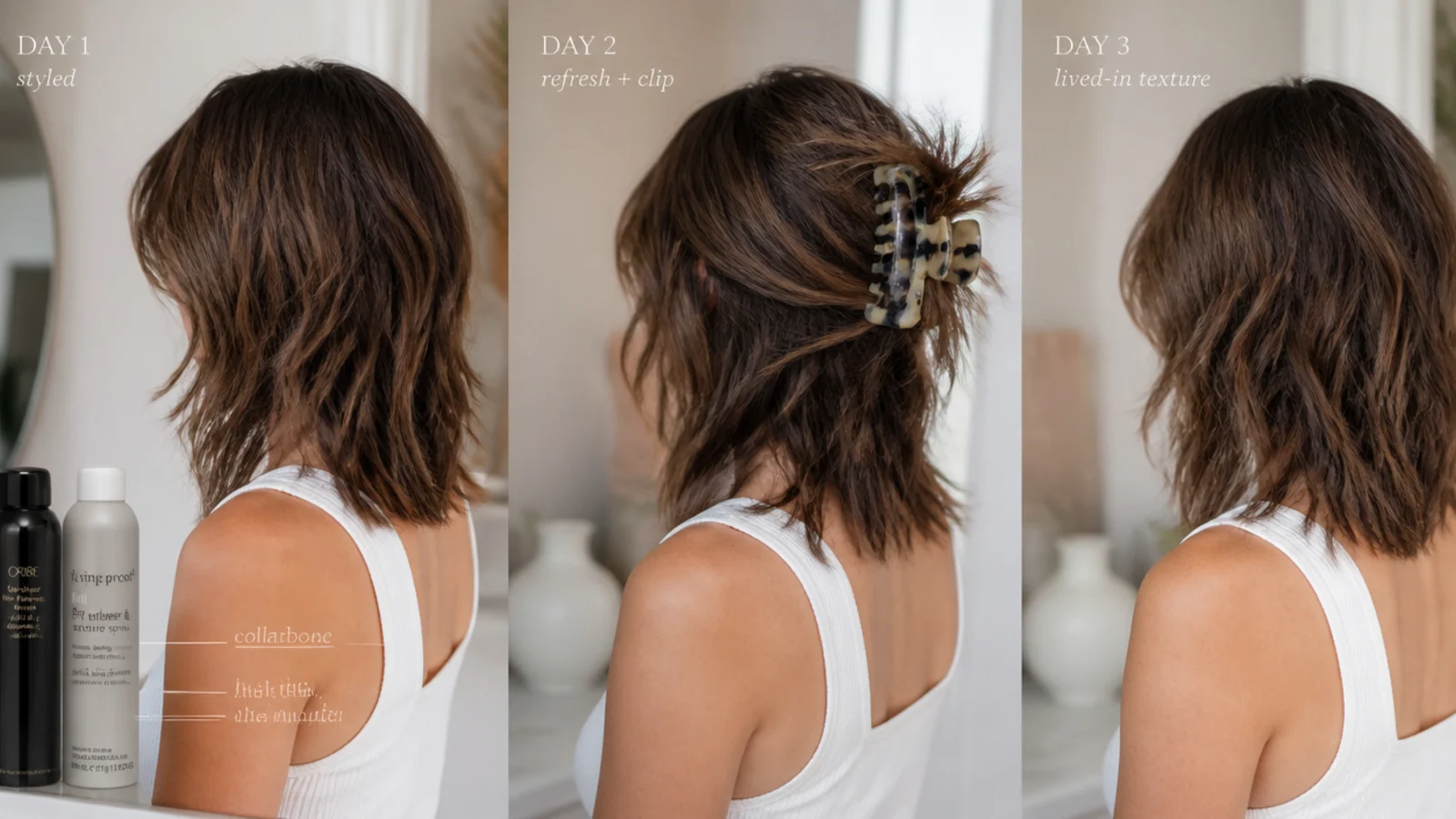 Mousse being worked through soaking wet layered hair over a basin