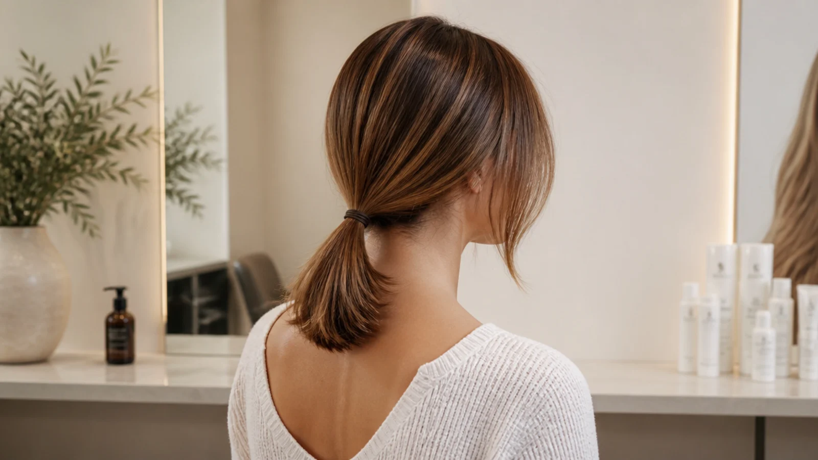 Dry shampoo being applied to the roots of straight third day hair