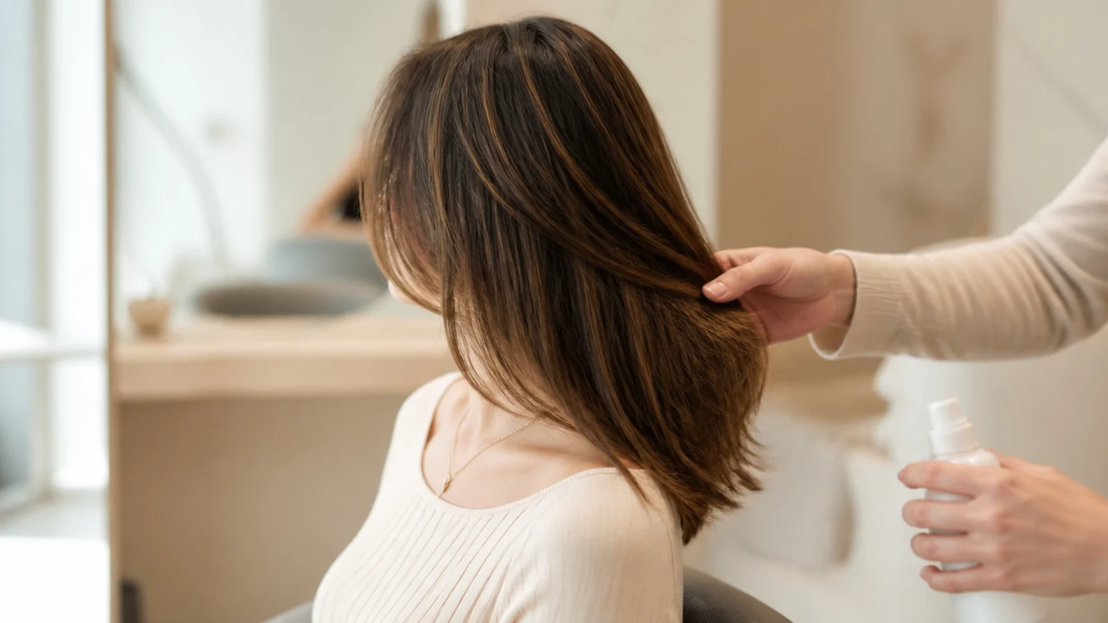 Straight hair shown at collarbone and shoulder blade length with marked guide lines
