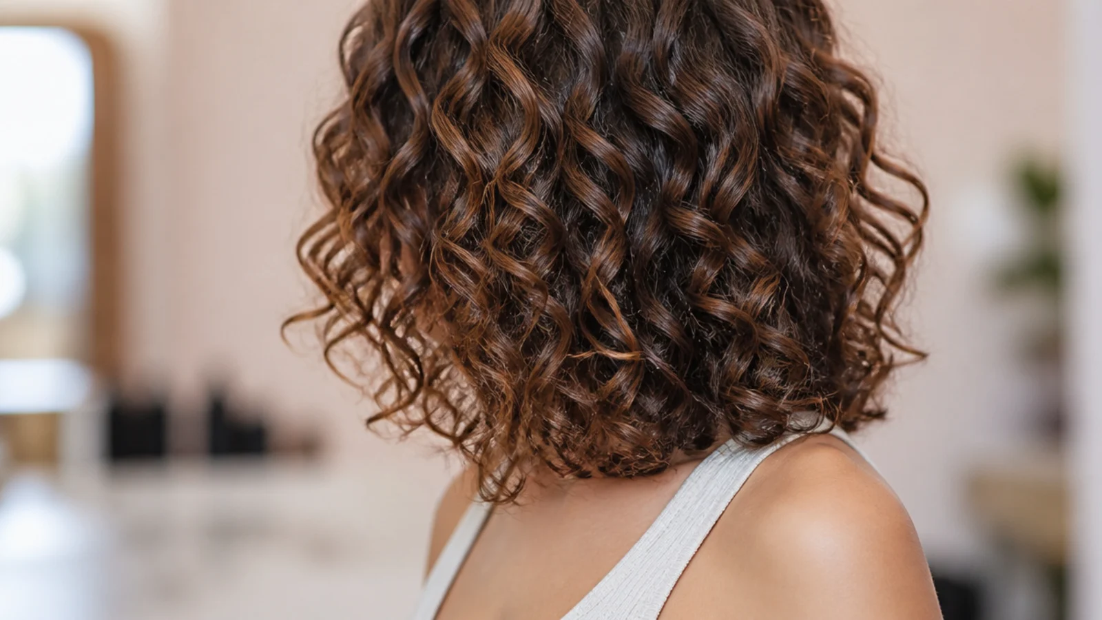 A stylist cutting individual dry curls on mid length hair
