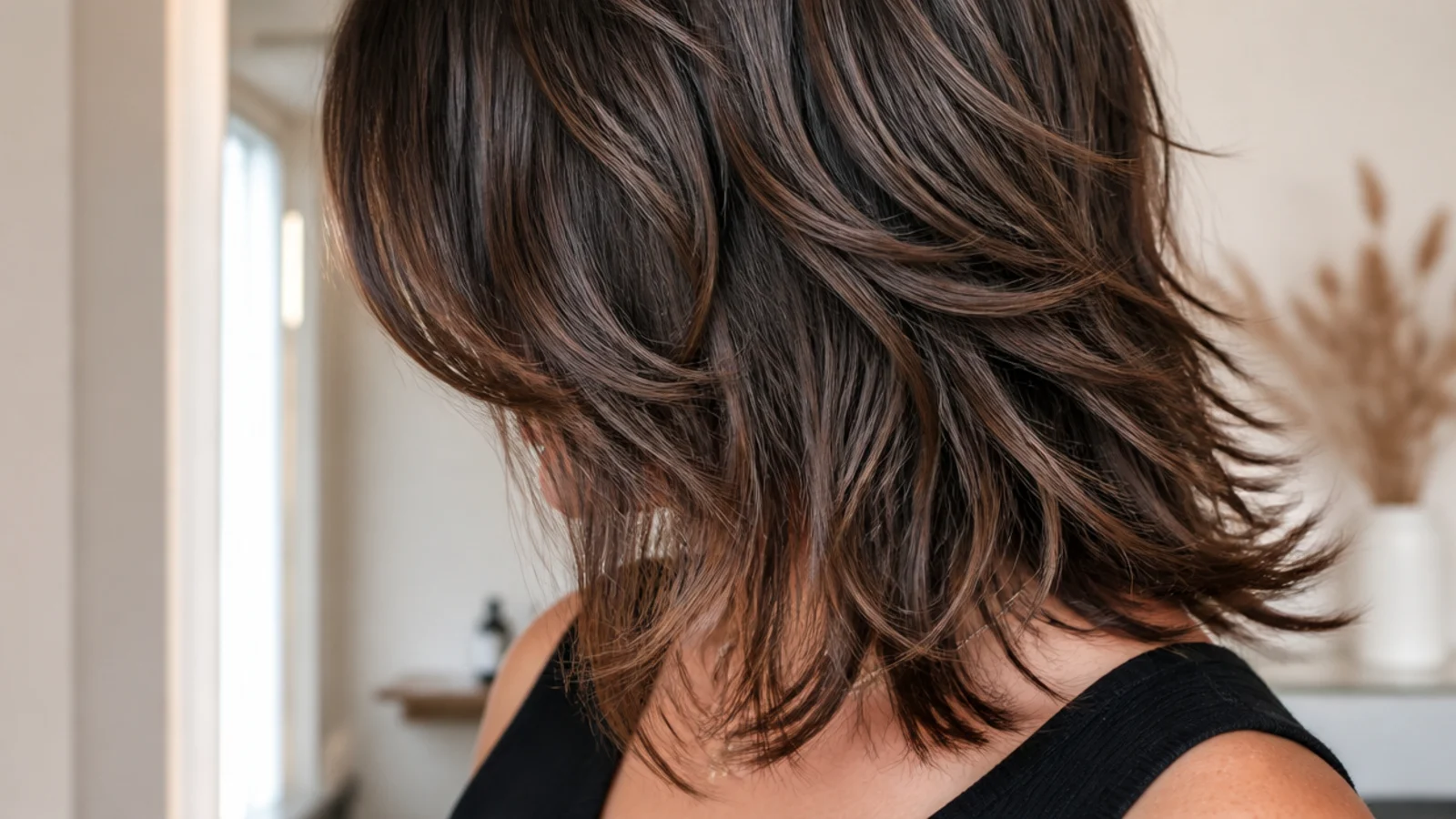 A wolf cut with a high textured crown and long ends