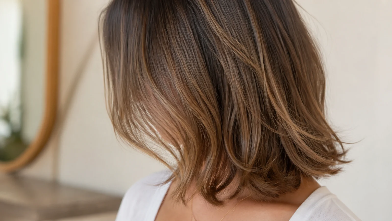 A textured cut with movement kept below chin level on a round face