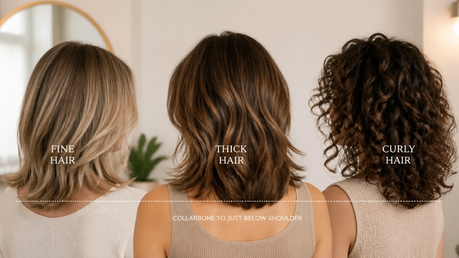 Fine, thick, wavy and curly hair each shown with a textured cut