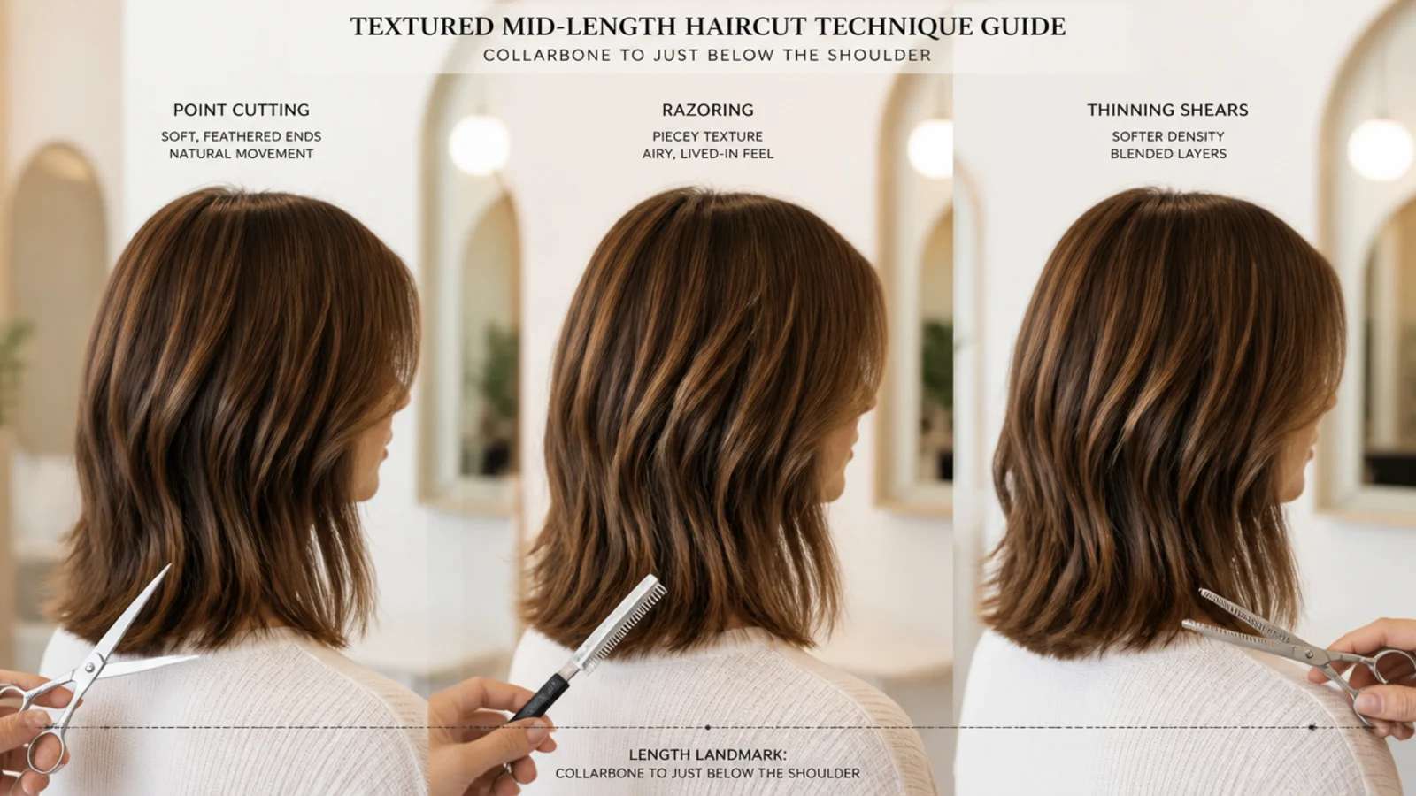 Close view of scissors point cutting vertically into the ends of a section