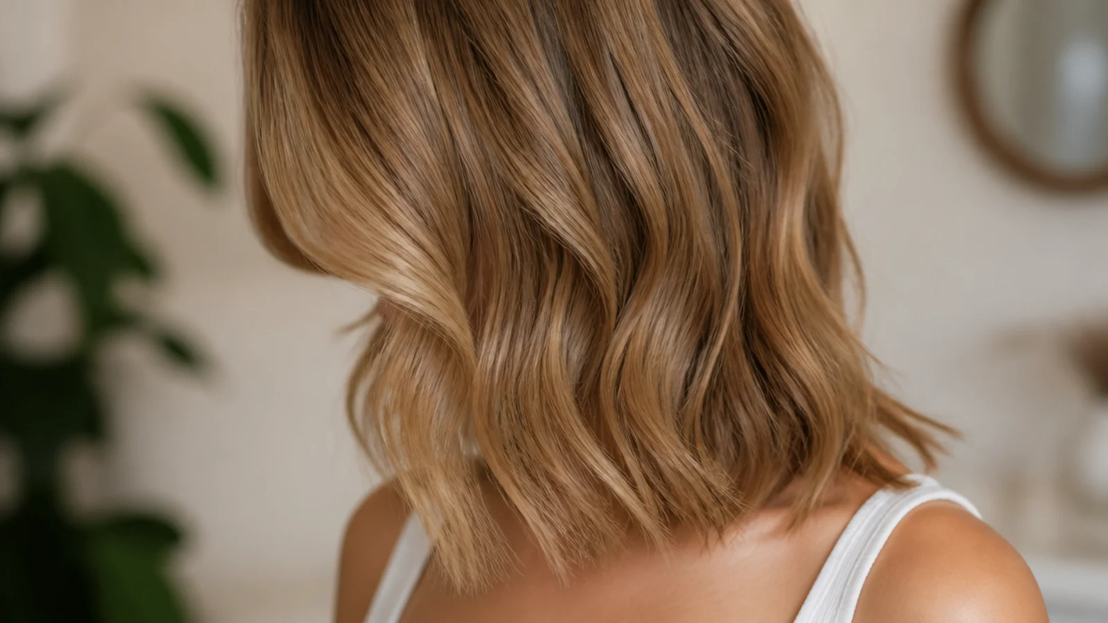 Fine wavy hair cut to the collarbone with the pattern visible
