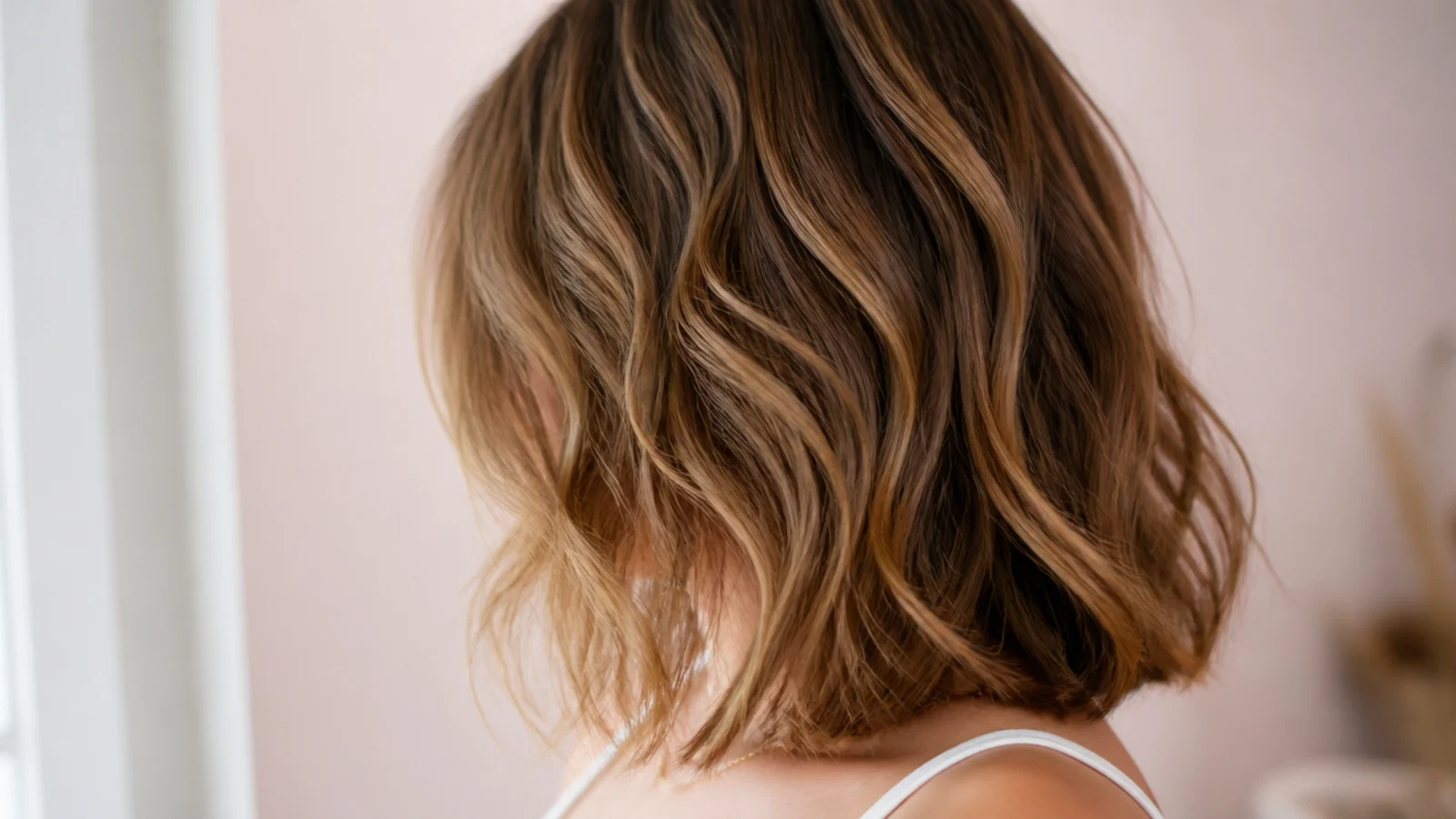 Thick wavy hair with the interior debulked and a narrower silhouette