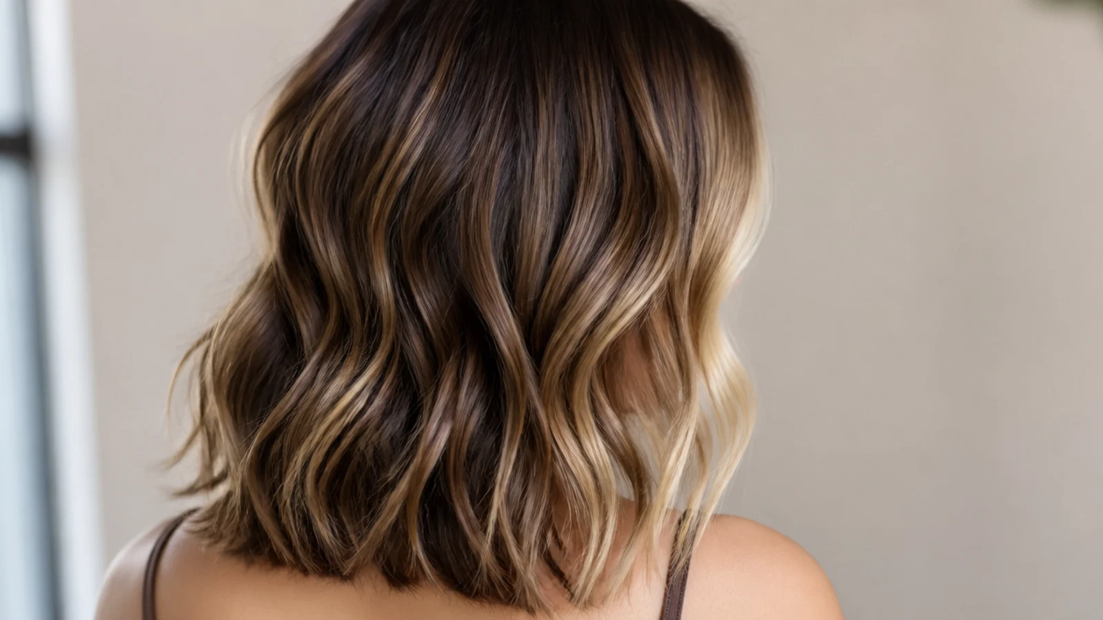 Lightened money piece sections framing the face on wavy hair