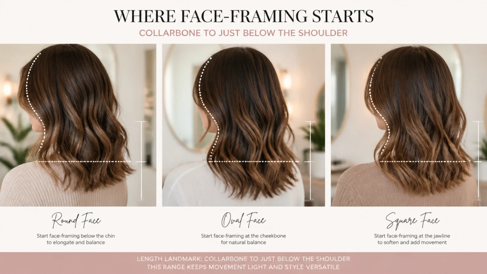 Four face shapes shown with matching wavy mid length cuts