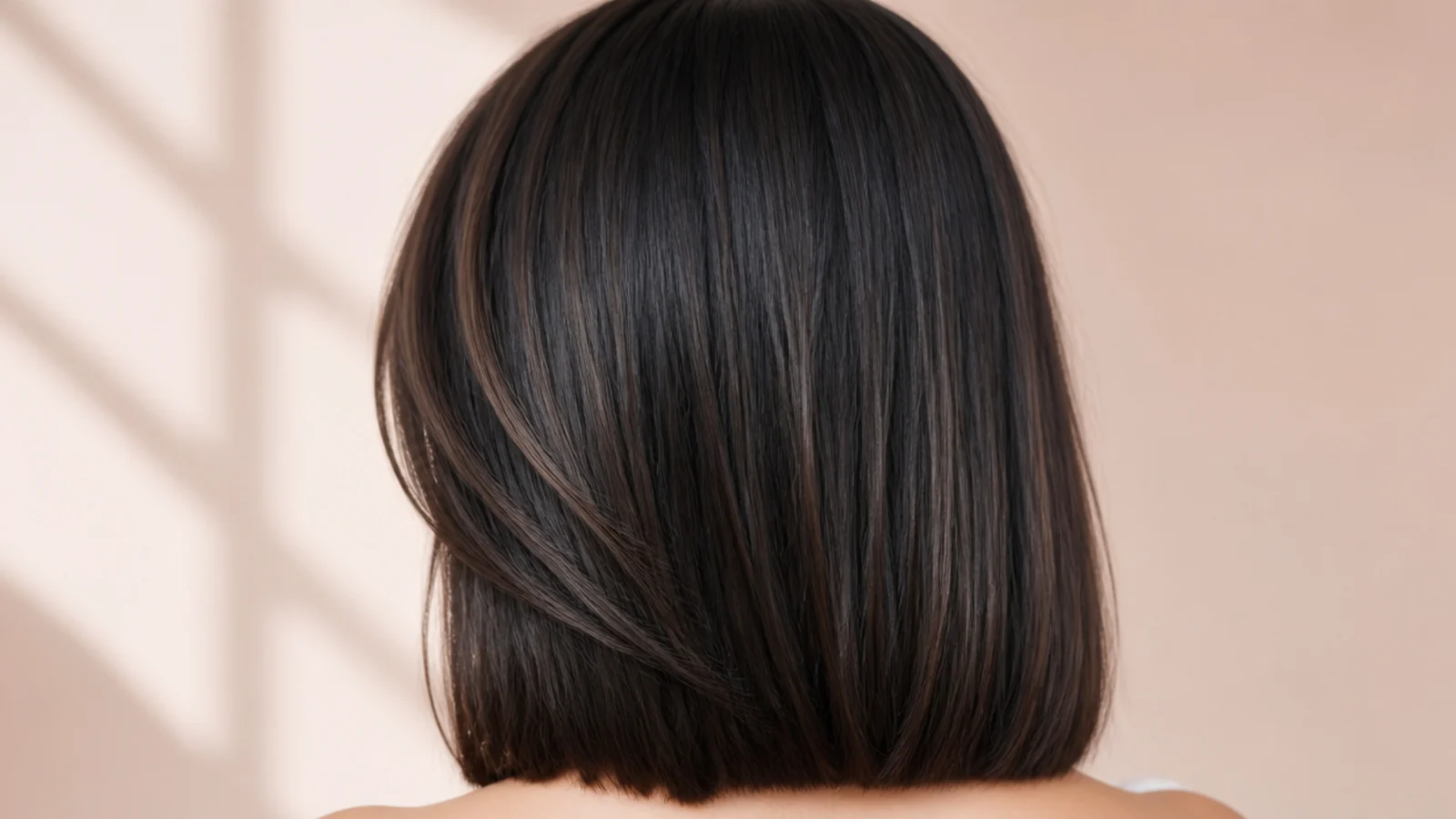 A blunt black lob ending at the collarbone with a sharp perimeter