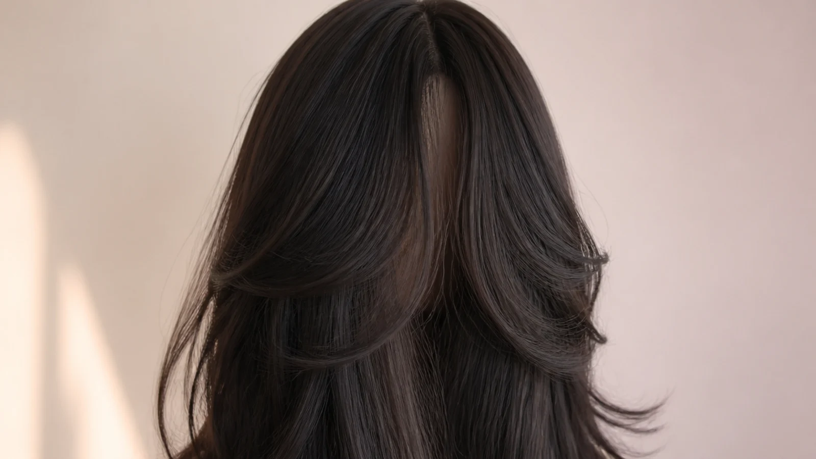 A fine wispy black fringe with skin visible through the strands