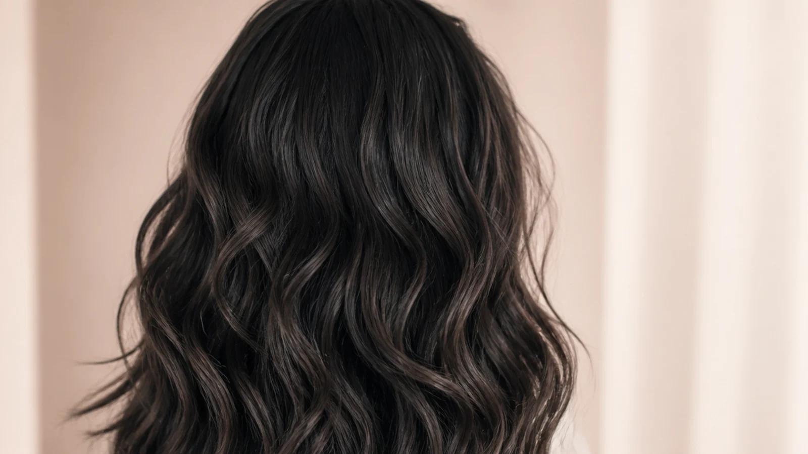 Loose beach waves in black hair broken apart with the fingers
