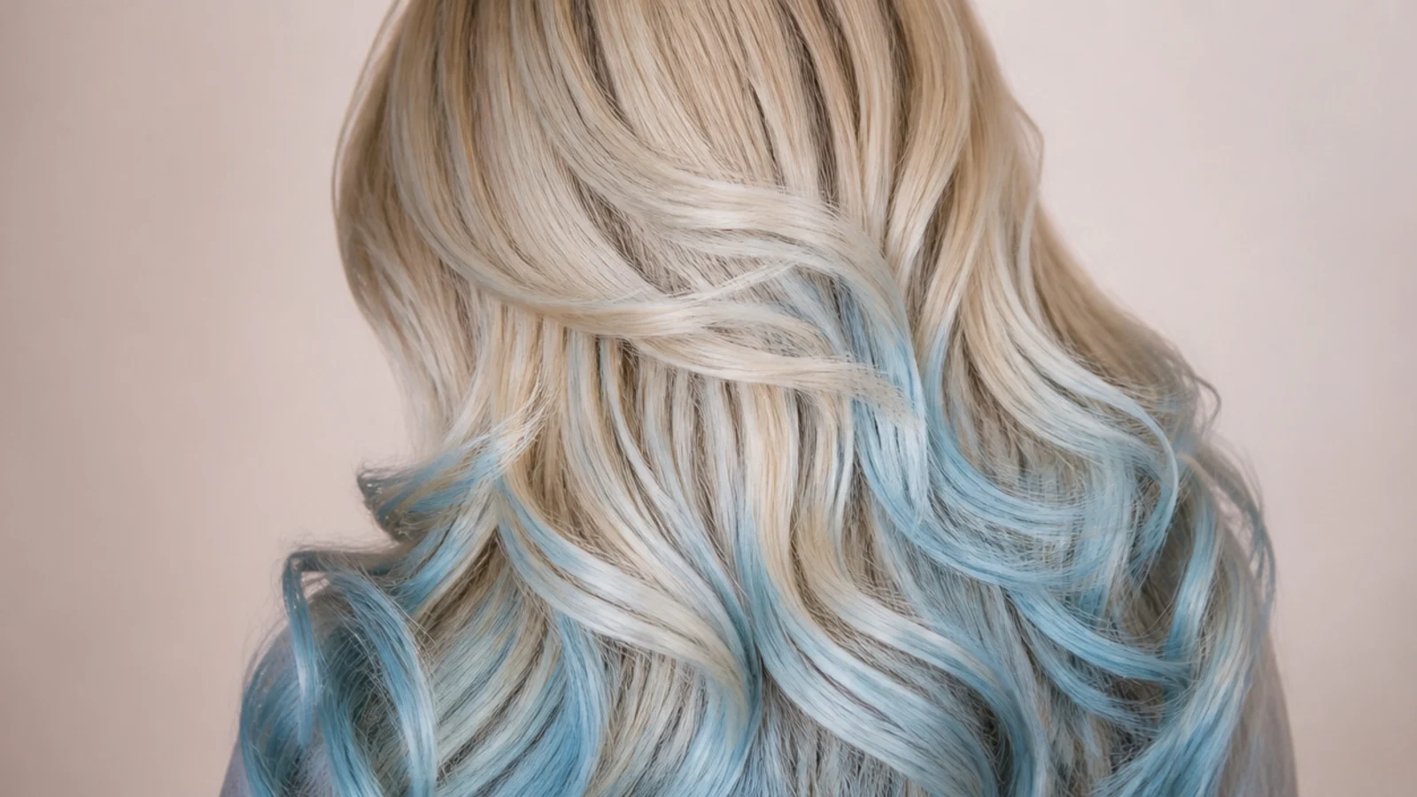 Icy blue painted through the ends over a paler root area
