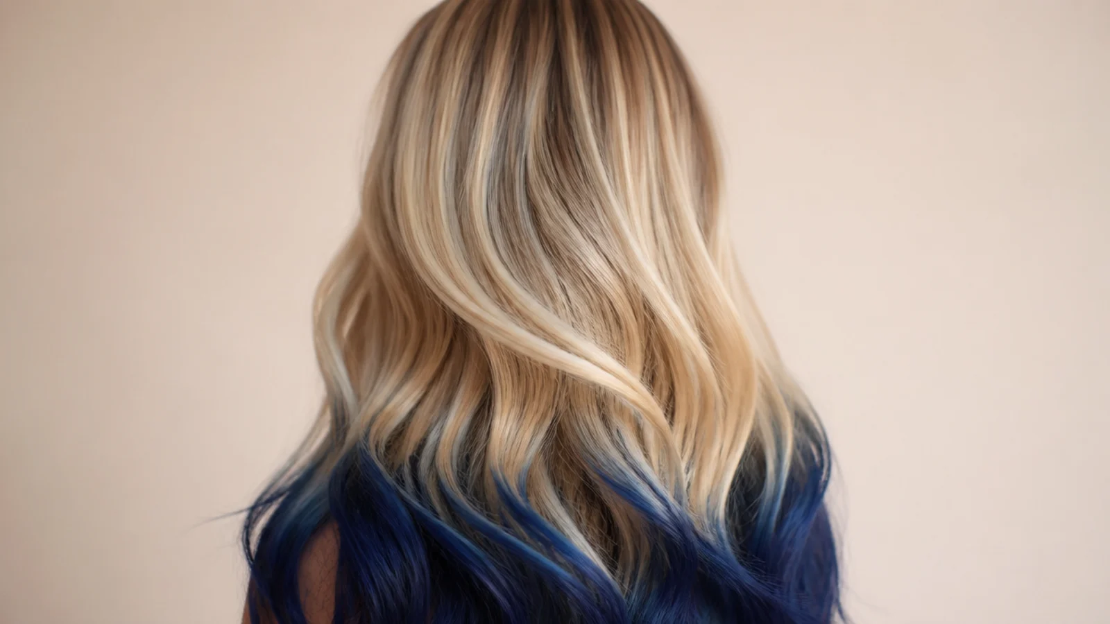 Dark hair with the bottom few inches dipped in deep navy