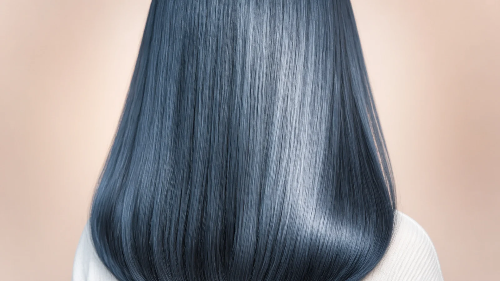 Glassy straight blue hair with a mirror like band of light
