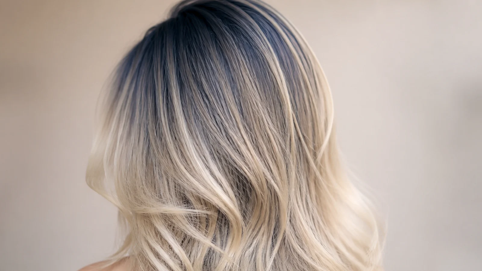 Blue concentrated at the roots and fading down into paler lengths