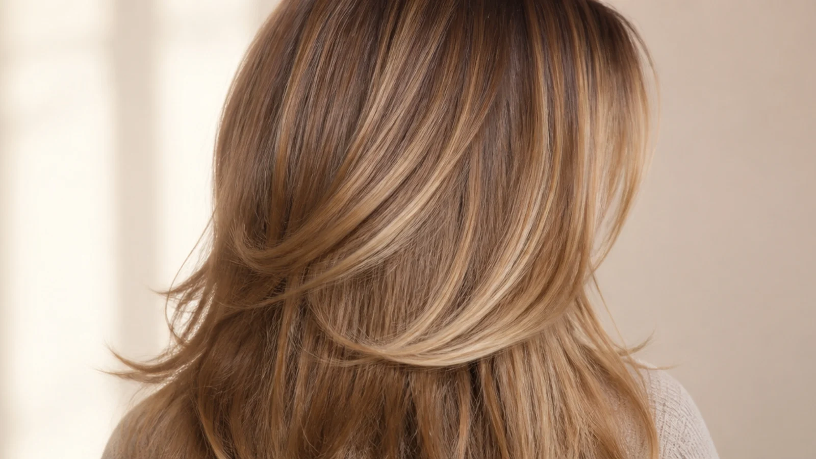Brown hair with two blonde front sections falling either side of the face