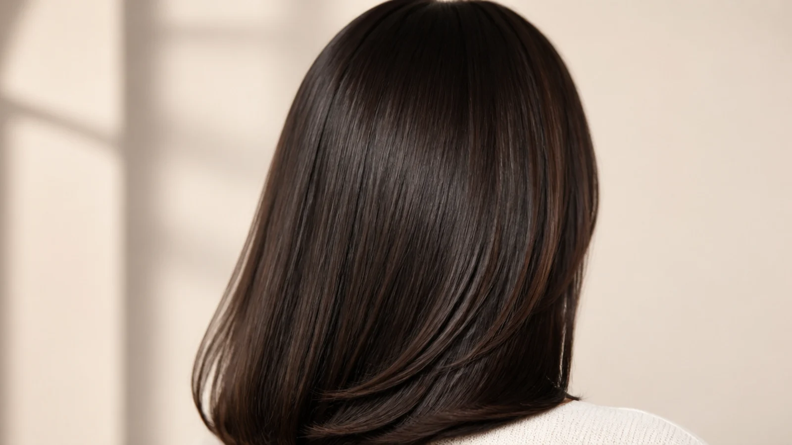 Poker straight espresso hair with a mirror like surface